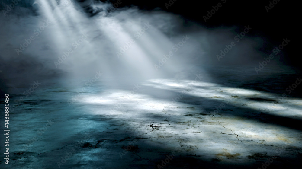 Poster ethereal light rays piercing through smoke creating a mystical ambiance for creative projects and de