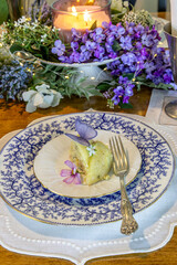 Lavender and lemon bundt cake with sugar wafer butterflies and borage flowers