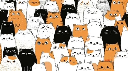 A multitude of cartoon cats in a dense grouping.