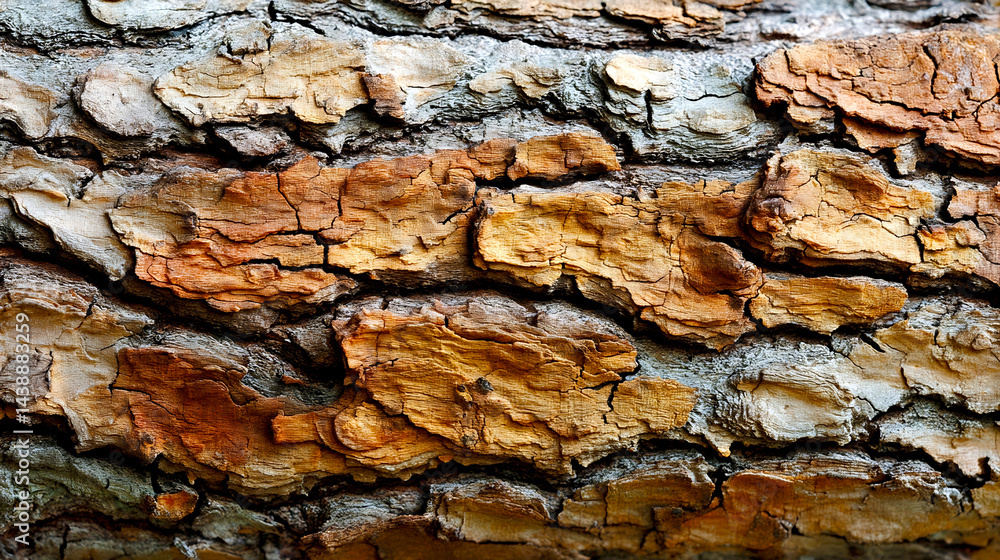 Poster closeup of a textured tree bark showcasing natural patterns and rich earthy colors : generative ai