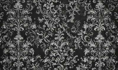 Elegant black & white damask, intricate swirls & flourishes , monochrome, design, repeat