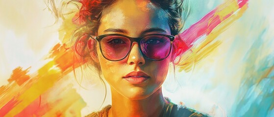Colorful portrait of a woman with sunglasses