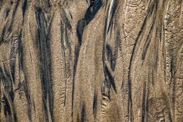Abstract background Closeup of Textured Sand Formations on Beach