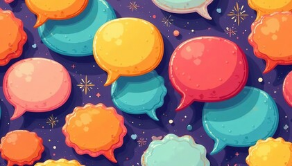 Seamless vector speech bubble pattern, vibrant colors, texture, retro