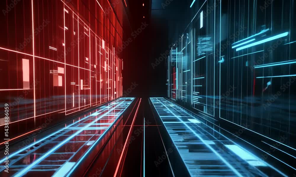 Aufkleber futuristic neon tunnel with dynamic light patterns in cybernetic design