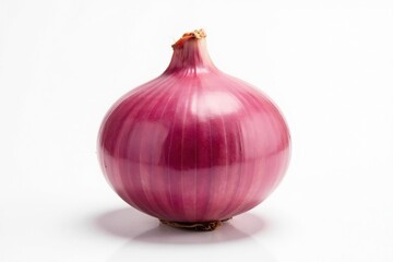 Perfectly centered red onion, stark white backdrop, smooth skin, ingredient, photo