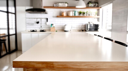 Modern kitchen interior with sleek countertops and bright natural light creating a vibrant cooking space : Generative AI