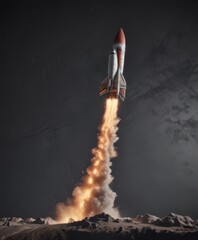 Fototapeta premium Ascending rocket leaving upward trajectory graph, intense acceleration , financial, data