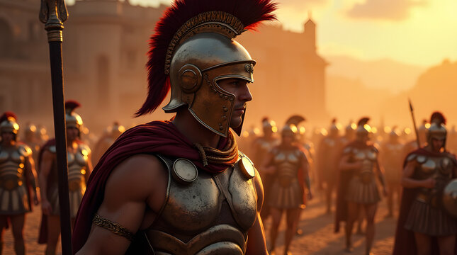 wallpaper de gladiador griego con mirada neutral hacia el destino