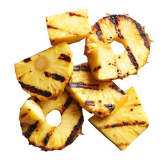 Grilled pineapple slices and chunks with char marks, tropical fruit concept, clear background --v 7.0