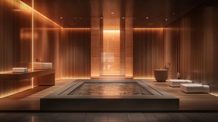 Luxurious spa interior design with warm tones.