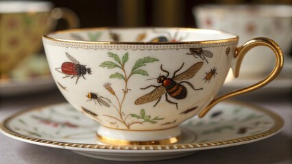 Ornate Teacup with Insect Decoration Close Up