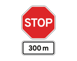 Stop Sign with Distance Warning, Advance Traffic Regulation Indicator – High Quality Stock Image