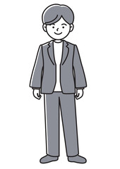笑顔で立つビジネスマンの正面向きベクターイラスト