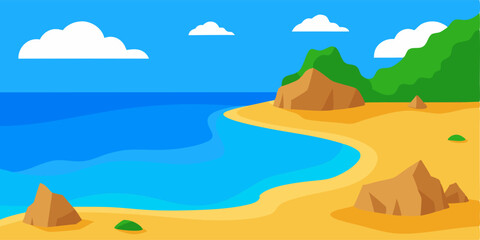 Cartoon Beach Cove with Small Rock Outcrops Vector Illustration
