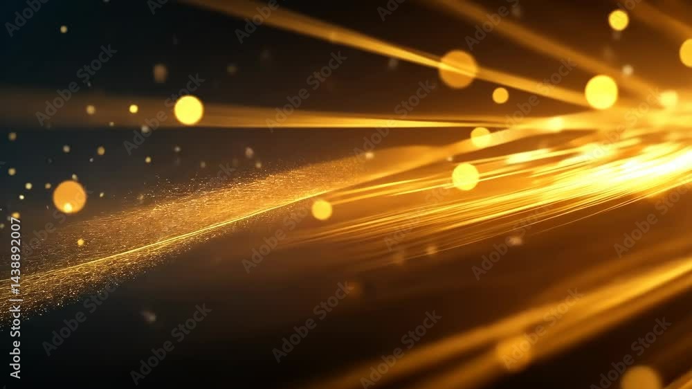 Poster dynamic golden light trails with sparkling particle movement