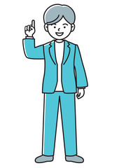 指さしをする、あるいは1番をアピールするビジネスマンの正面向きベクターイラスト