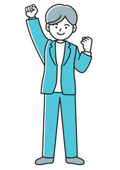 ガッツポーズをするビジネスマンの正面向きベクターイラスト
