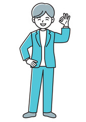 指でOKマークを作るビジネスマンの正面向きベクターイラスト