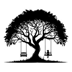 Tree with Swing silhouette vector style