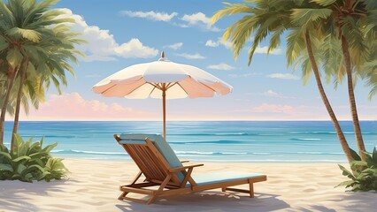 Obraz premium A tropical beach scene at sunrise or sunset.