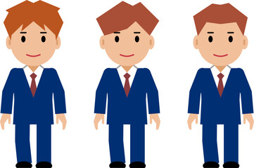 両手を下ろし、すまし顔の紺色スーツの若い男性