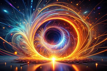 Obraz premium A swirling vortex of vibrant energy, a cosmic spectacle of light and fire, radiating intense hues and dynamic motion, a mesmerizing display of celestial power