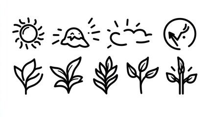 Cute Doodle Weather & Plants Icons
