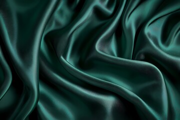 Obraz premium Luxurious emerald green silk fabric drapes elegantly showcasing rich texture and deep color Subtle sheen adds