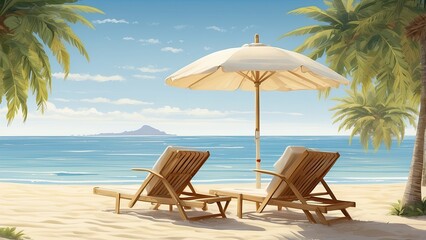 Obraz premium A tropical beach scene at sunrise or sunset.