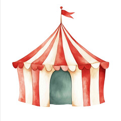 circus banner Red White isolated on white background real watercolor handpainted style simple kids like soft and light pastel color flat no details