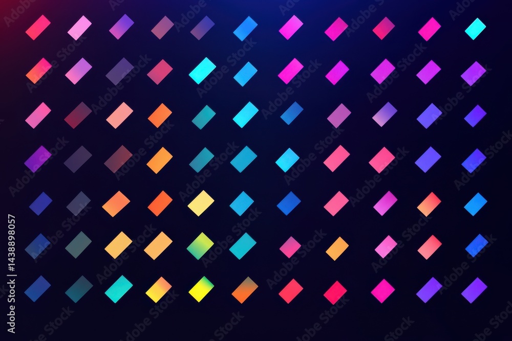 Aufkleber abstract geometric pattern with vibrant gradient-filled squares on a dark background.
