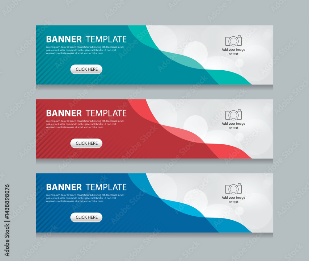 Fototapete Set abstract horizontal web banner design background template. three color style. Suitable for web ads. Vector illustration file with Space to add pictures.