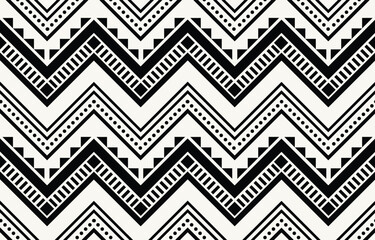 Ethnic tribal african zigzag black and white background. Seamless tribal pattern, folk embroidery, tradition geometric  ornament. Traditional design for fabric, textile, print, rug, paper