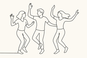 Fototapeta premium Dancing Friends Celebrating Together in Simple Line Art 