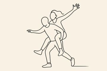 Joyful Couple Enjoying Piggyback Ride Against Simple Background  
