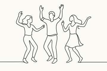 Dancing Friends in Line Art Style on a Minimalist Background  