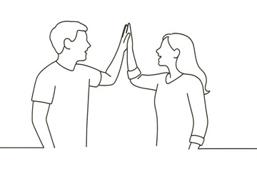 High-Five Gesture Between Two People in Simple Line Art  