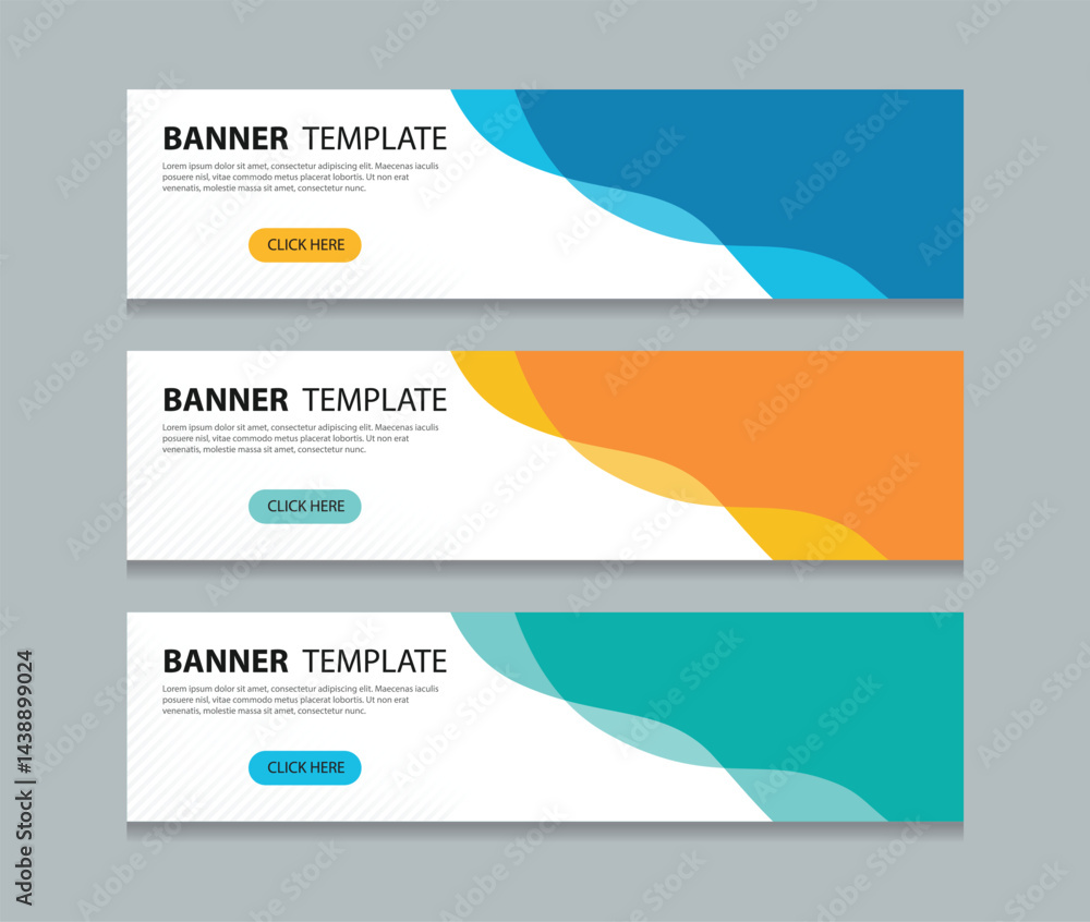 Poster Set abstract horizontal web banner design background template. three color style. Suitable for web ads. Vector illustration file with Space to add pictures.