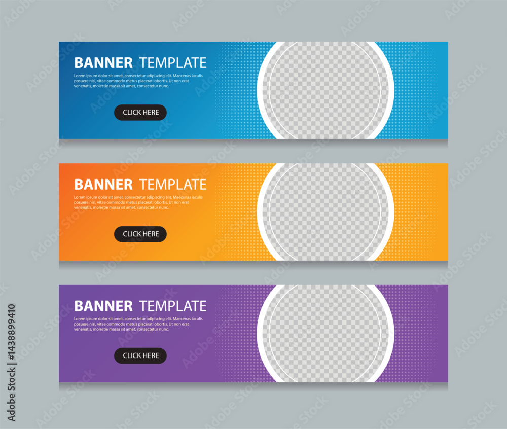 Fototapete Set abstract horizontal web banner design background template. three color gradient style. Suitable for web and social media ads. Vector illustration file with Space to add pictures.