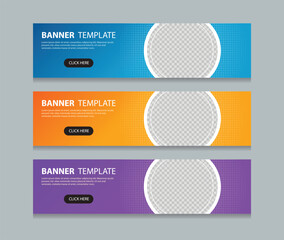 Set abstract horizontal web banner design background template. three color gradient style. Suitable for web and social media ads. Vector illustration file with Space to add pictures.