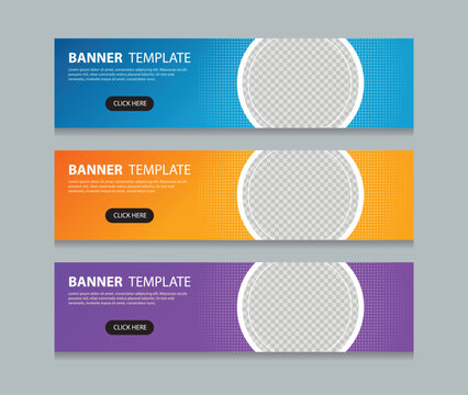 Set abstract horizontal web banner design background template. three color gradient style. Suitable for web and social media ads. Vector illustration file with Space to add pictures.