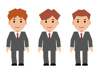 両手を下ろし、すまし顔のグレースーツの若い男性