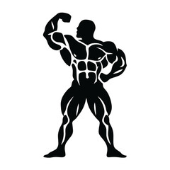 Bodybuilder Flexing Silhouette Clipart with Muscular Physique