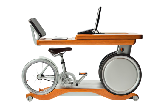 Innovative Ergonomic Desk with Integrated Exercise Bike for Active Workspaces on transparent background - Powered by Adobe