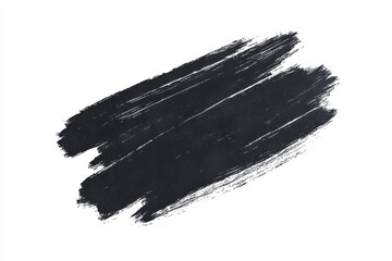 Dark paint brushstroke on white background.  A bold, textured stroke of deep black paint against a stark white backdrop.  The brushstrokes are visible, creating a dynamic and expressive mark