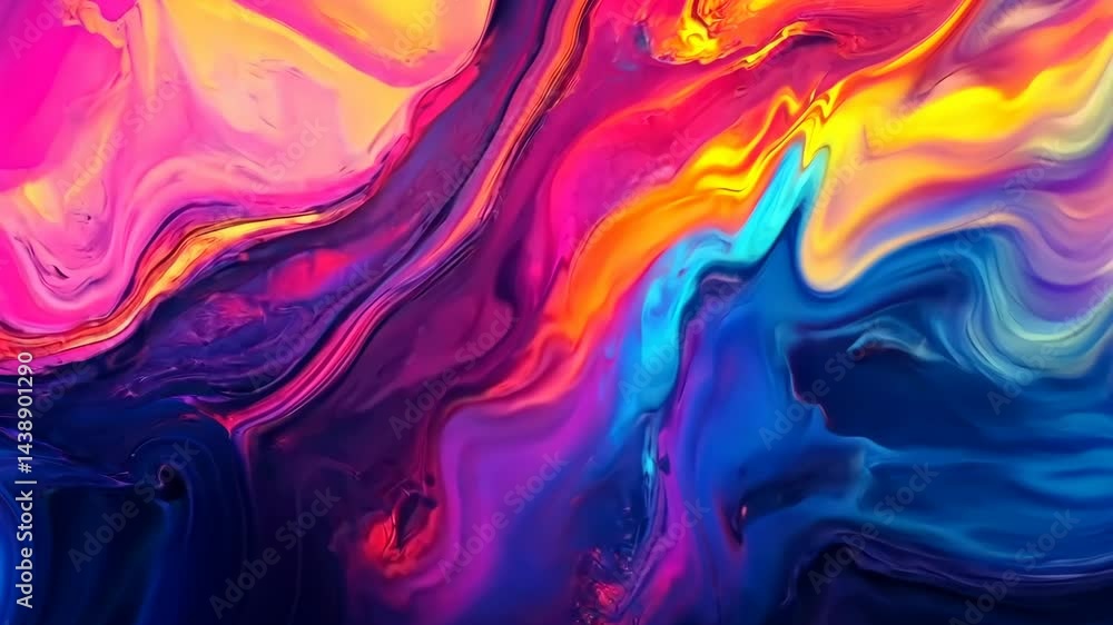 Poster vibrant abstract liquid motion with dynamic color swirls and fluid flowing patterns