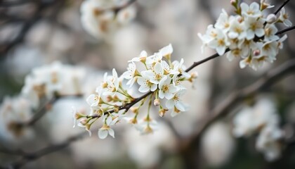 Obraz premium Delicate White Spring Blossoms on a Branch Nature's Beauty in Full Bloom