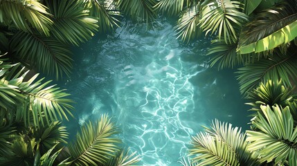 Tropical Pool Paradise Palm Leaves