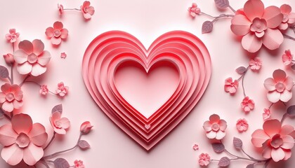Elegant Pink Paper Flowers and Layered Heart Design Perfect for Valentine's Day or Romantic Occasions